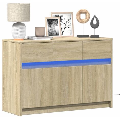 Meuble TV avec LED-Banc TV-Meuble Télé avec lumière LED chêne sonoma 91x34x61 cm bois d'ingénierie 769636