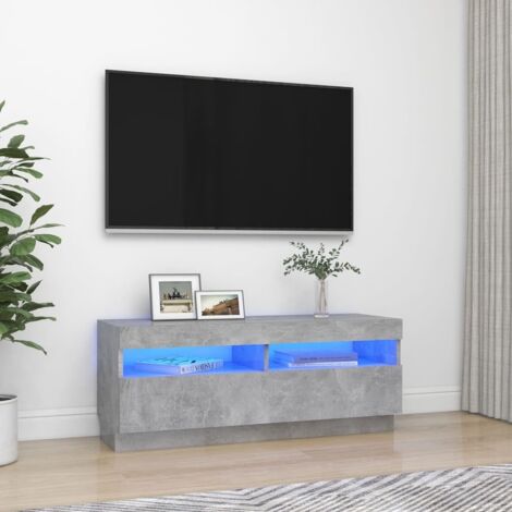 Meuble TV avec LED-Banc TV-Meuble Télé avec lumière LED gris béton 100x35x40 cm 304179