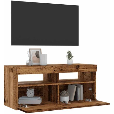 Meuble TV avec LED-Banc TV-Meuble Télé avec lumière LED vieux bois bois d'ingénierie 286904
