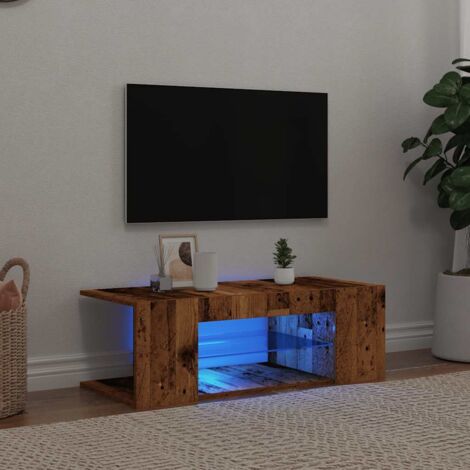 Meuble TV avec LED-Banc TV-Meuble Télé avec lumière LED vieux bois bois d'ingénierie 403469