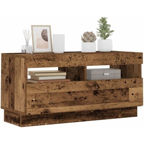 Meuble TV avec LED-Banc TV-Meuble Télé avec lumière LED vieux bois bois d'ingénierie 660910
