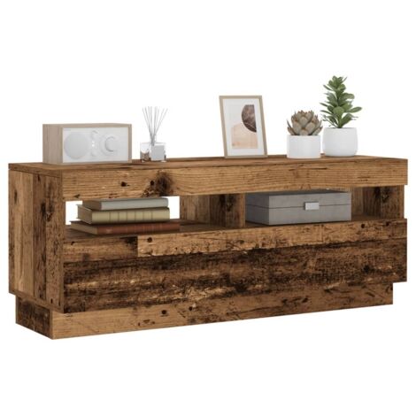 Meuble TV avec LED-Banc TV-Meuble Télé avec lumière LED vieux bois bois d'ingénierie 930146
