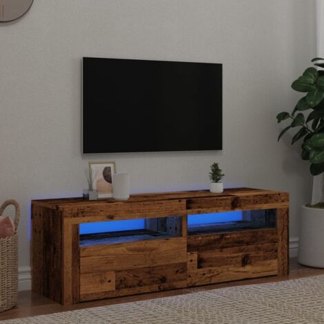 Meuble TV avec LED-Banc TV-Meuble Télé avec lumière LED vieux bois bois d'ingénierie 998272