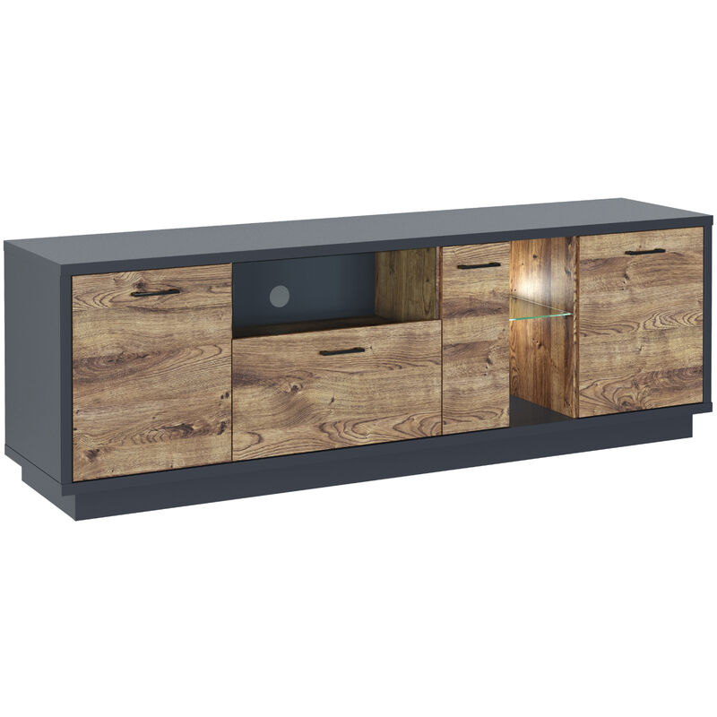 Meuble tv avec led coloris chêne, graphite - Longueur 190 x Profondeur 45 x hauteur 64 cm Pegane