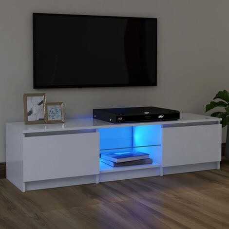 Meuble TV avec lumières LED  Banc TV Armoire de rangement Blanc 120x30x35,5 cm 27419