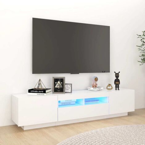 Meuble TV avec lumières LED  Banc TV Armoire de rangement Blanc 180x35x40 cm 16890
