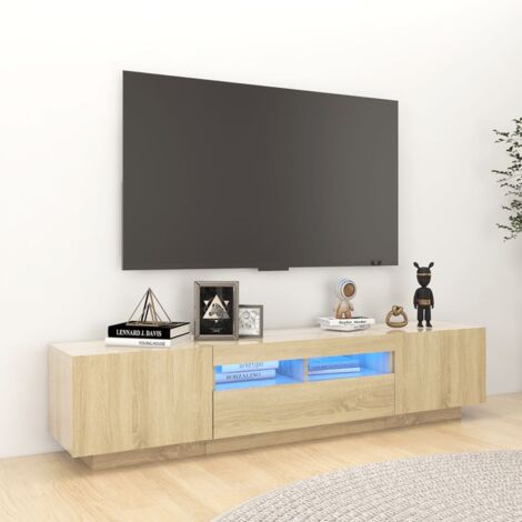 Meuble TV avec lumières LED Banc TV Armoire de rangement Chêne sonoma 180x35x40 cm 38170