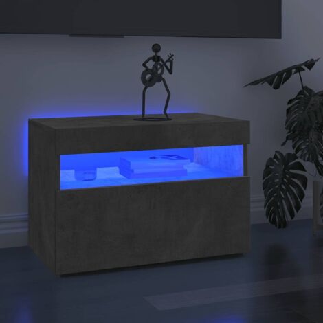 Meuble TV avec lumières LED  Banc TV Armoire de rangement Gris béton 60x35x40 cm 28382