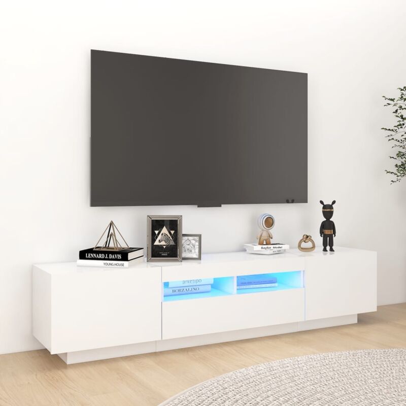 Maison Chic - Meuble tv avec lumières led, Banc tv, Armoires tv blanc 180x35x40 cm pwfn89965 design in