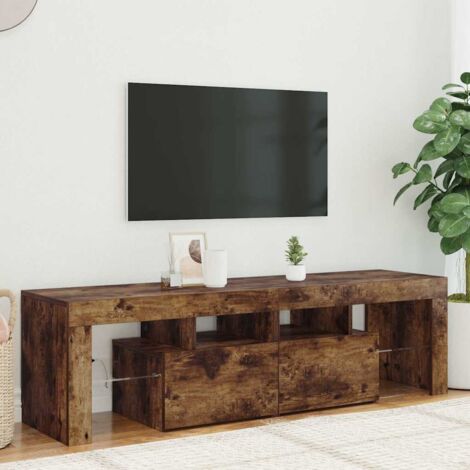 Meuble TV avec lumières LED Banc TV Moderne Meuble de Rangement Chêne fumé 140x36,5x40 cm XHET53965
