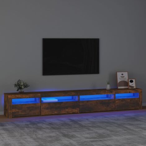 Meuble TV avec lumières LED Banc TV Moderne Meuble de Rangement Chêne fumé 270x35x40 cm XHET25850
