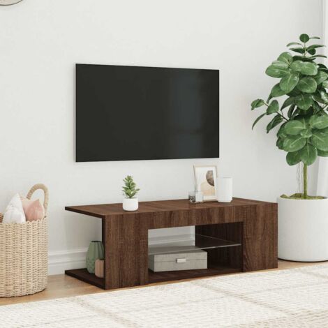Meuble TV avec lumières LED Banc TV Moderne Meuble de Rangement Chêne marron 90x39x30 cm XHET51499