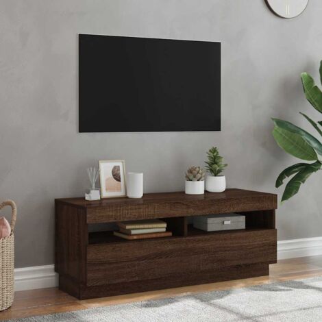 Meuble TV avec lumières LED, Banc TV, Support de Télévision, Meuble TV de salon chêne marron 100x35x40 cm YHJ69902
