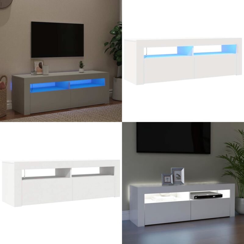 Meuble tv avec lumières led blanc 120x35x40 cm - Meuble Tv - Meuble Téléviseur - Télévision Murale - Rangement Media - Luminaire Led - Home & Living