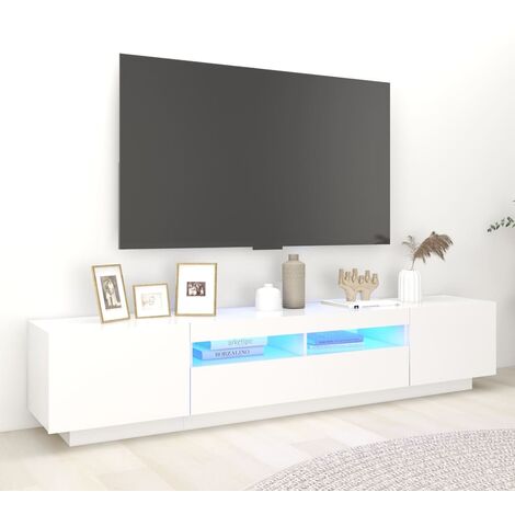 MMT Furniture Designs Meuble TV en Bois avec lumières LED Noir Brillant 200  cm