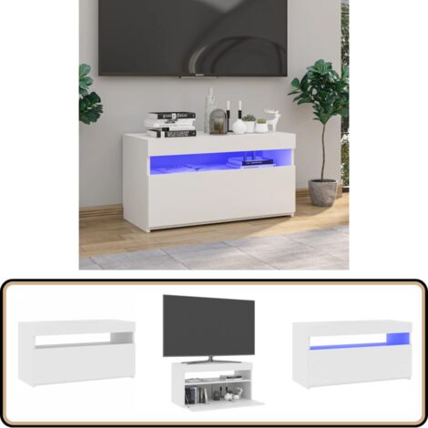 Meuble TV avec lumières LED Blanc 75x35x40 cm - Meubles Tv - Meuble Tv Led - Meuble Tv Blanc - Meuble Tv Moderne - Étagères Murales