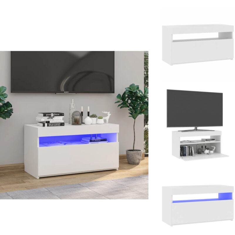 Meuble TV avec lumières LED Blanc 75x35x40 cm - Meubles Tv - Meuble Tv Led - Meuble Tv Blanc - Meuble Tv Moderne - Étagères Murales