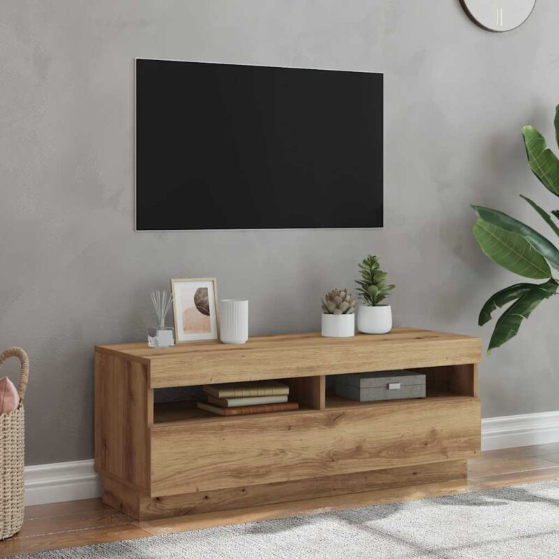 Vidaxl - Meuble tv avec lumières led chêne artisanal bois d'ingénierie