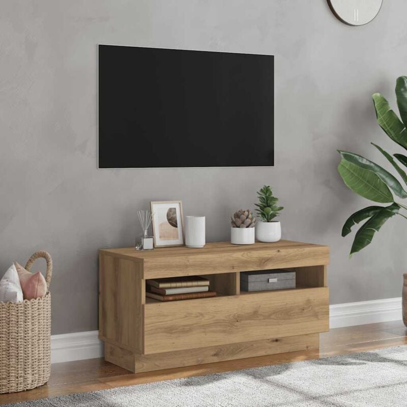 Vidaxl - Meuble tv avec lumières led chêne artisanal bois d'ingénierie