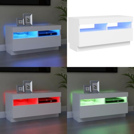 Meuble TV avec lumières LED blanc 80x35x40 cm - Meuble Tv - Meuble Téléviseur - Armoire Tv - Télévision - Led - Home & Living