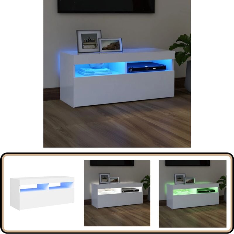Vidaxl - Meuble tv avec lumières led blanc 90x35x40 cm - Meuble Tv - Meuble Téléviseur - Armoire Tv - Télévision Led - Luminaire Rgb
