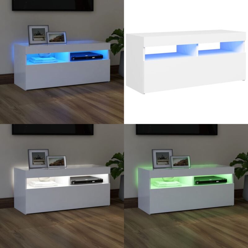 Vidaxl - Meuble tv avec lumières led blanc 90x35x40 cm - Meuble Tv - Meuble Téléviseur - Armoire Tv - Télévision Led - Luminaire Rgb - Home & Living