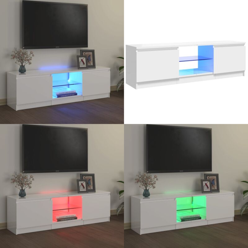 Vidaxl - Meuble tv avec lumières led blanc brillant 120x30x35,5 cm - Meuble Tv - Meuble Téléviseur - Armoire Tv - Télévision Murale - Rangement Media