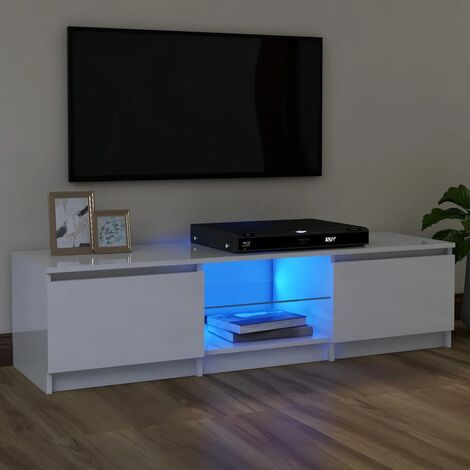 KALISSE Meuble TV avec lumières LED Blanc brillant 120x30x35,5 cm,design Moderne et Durable