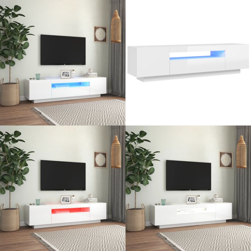 Vidaxl - Meuble tv avec lumières led blanc brillant 160x35x40 cm - Meubles Tv - Meuble Tv Led - Meuble Tv Blanc - Armoire Tv - Support Tv - Home &