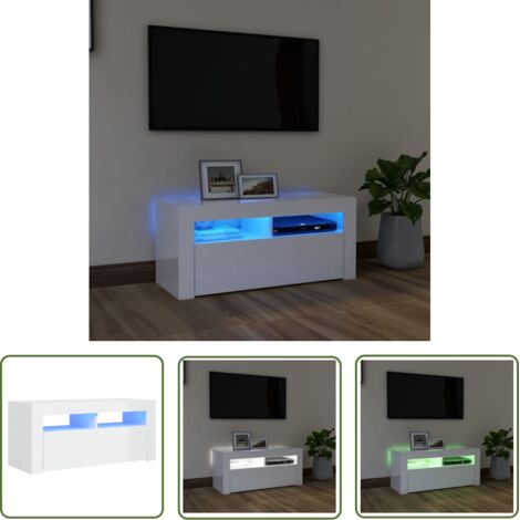 Meuble TV avec lumières LED Blanc brillant 90x35x40 2