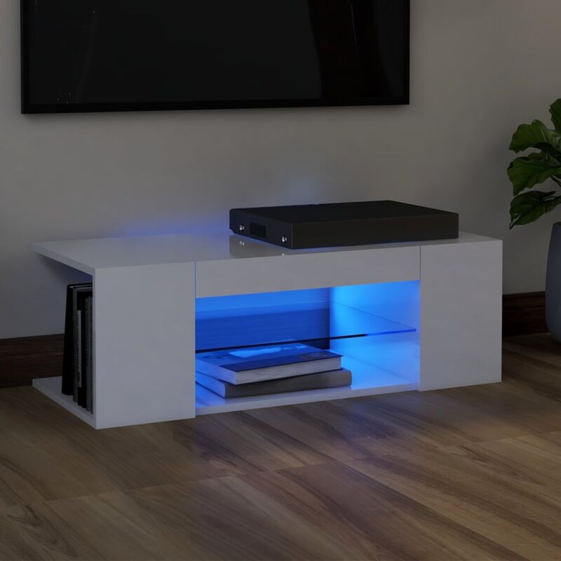 Vidaxl - Meuble tv avec lumières led blanc brillant 90x39x30 cm