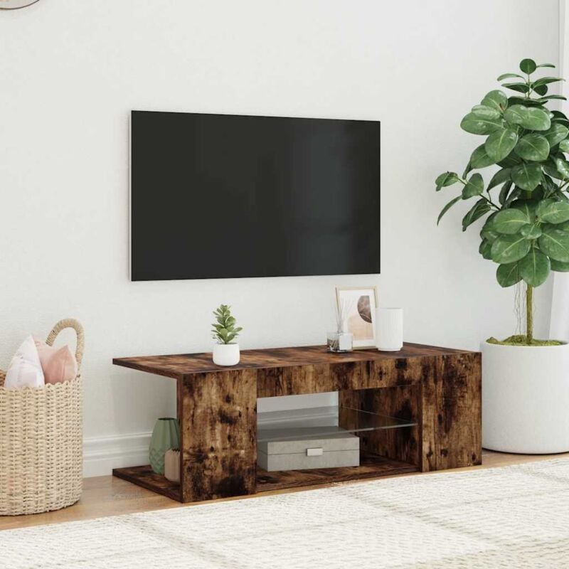 Vidaxl - Meuble tv avec lumières led Chêne fumé 90x39x30 cm