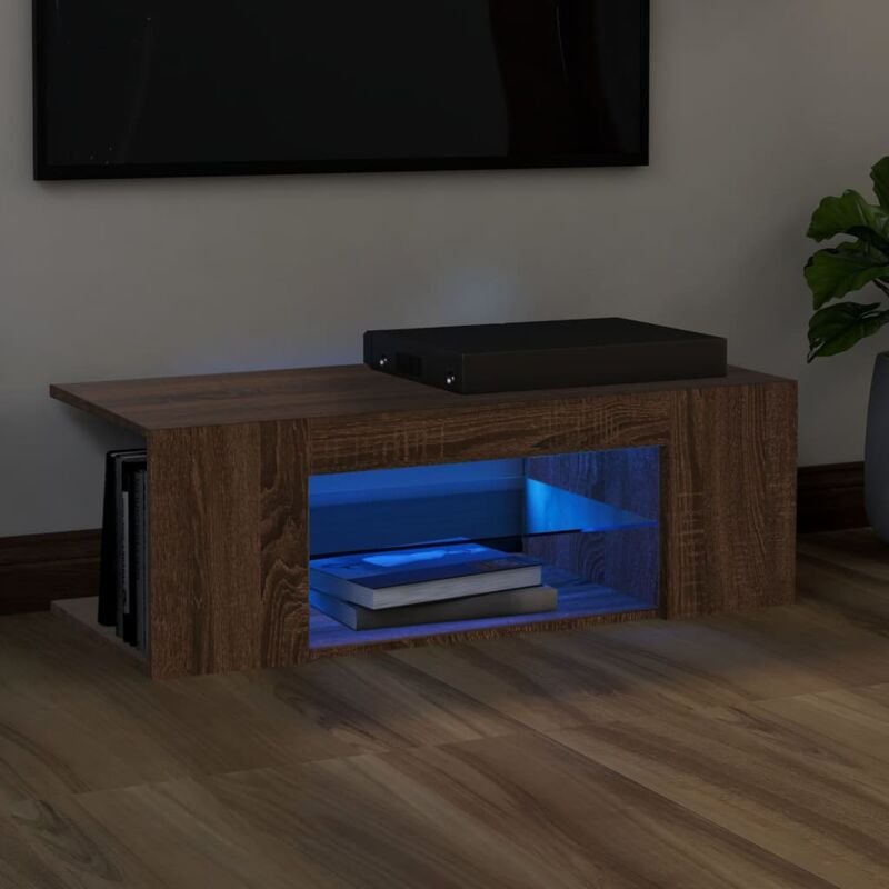 Meuble TV avec lumières LED Chêne marron 90x39x30 cm vidaXL