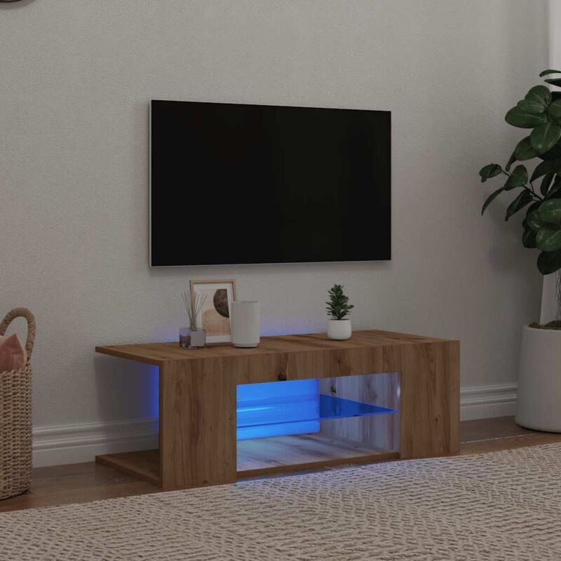 Vidaxl - Meuble tv avec lumières led chêne artisanal bois d'ingénierie