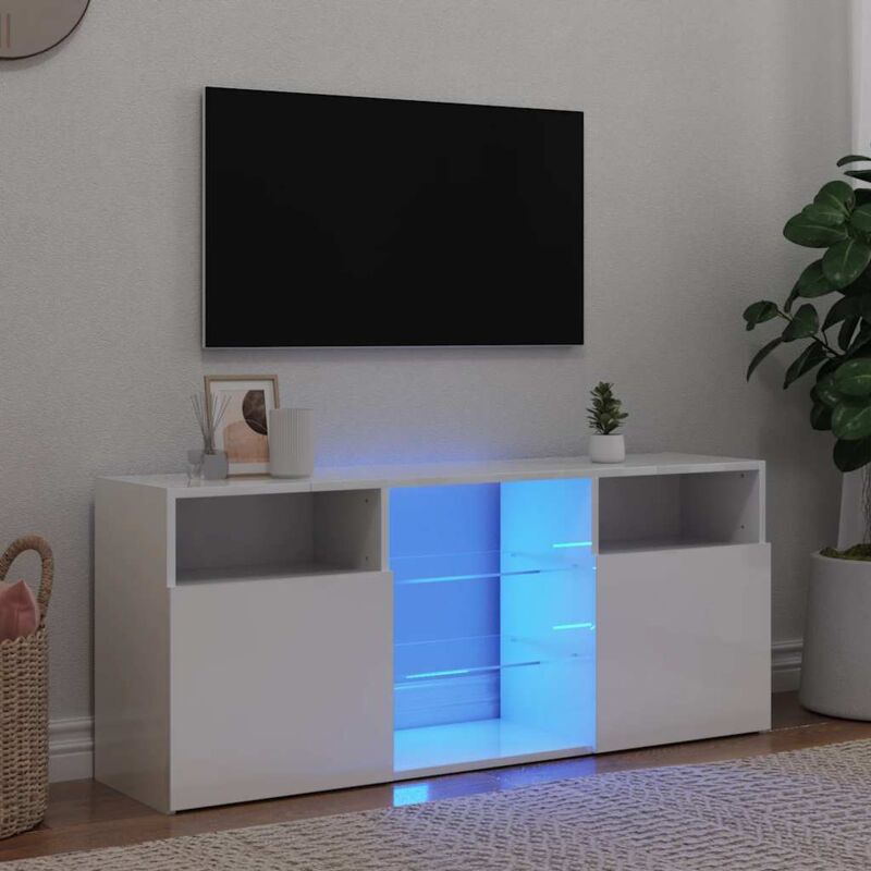 Vidaxl - Meuble tv avec lumières led blanc brillant 120x30x50 cm
