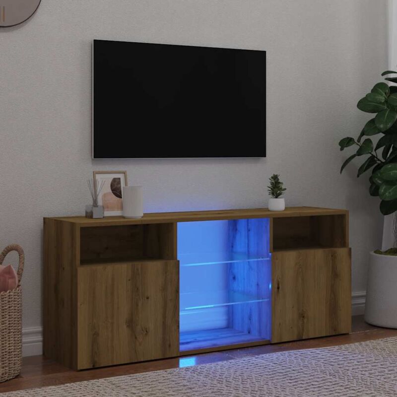 Vidaxl - Meuble tv avec lumières led chêne artisanal bois d'ingénierie