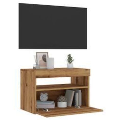 Meuble TV avec lumières LED chêne artisanal bois d'ingénierie