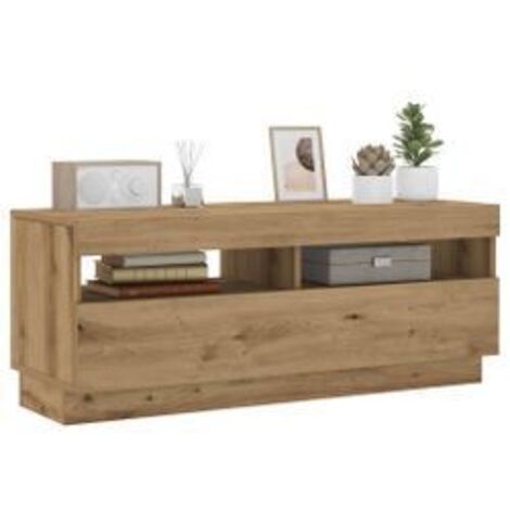 Meuble TV avec lumières LED chêne artisanal bois d'ingénierie