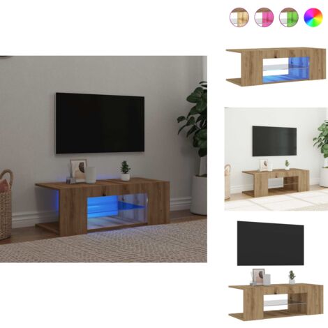 Meuble TV avec lumières LED chêne artisanal bois d'ingénierie - Meuble TV - Meubles TV - Support TV - Meuble Hifi