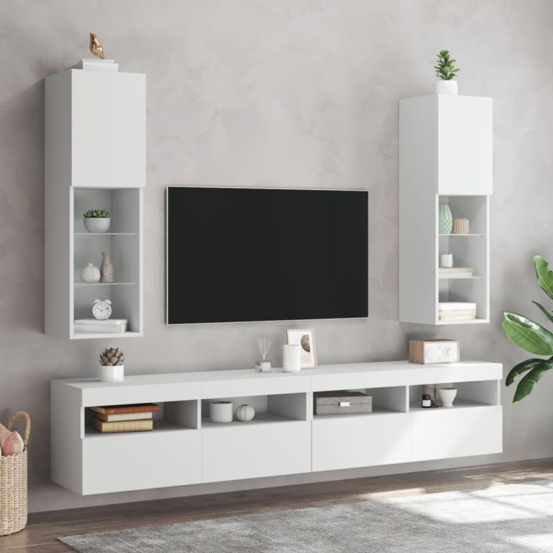 Vidaxl - Meubles tv avec lumières led 2 pcs blanc 30,5x30x102 cm
