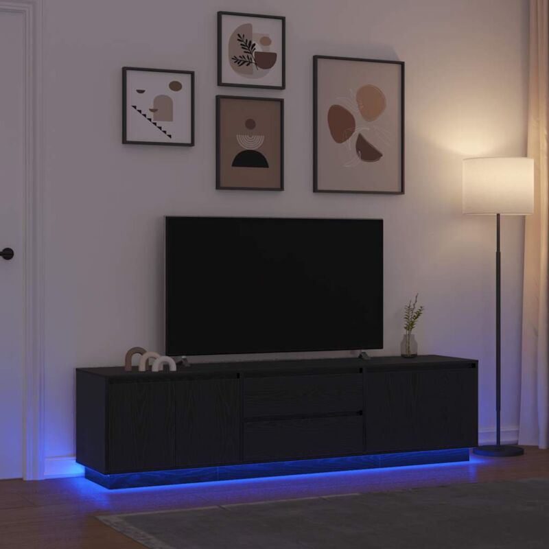 Vidaxl - Meuble tv avec lumières led chêne noir 193,5x41x50 cm