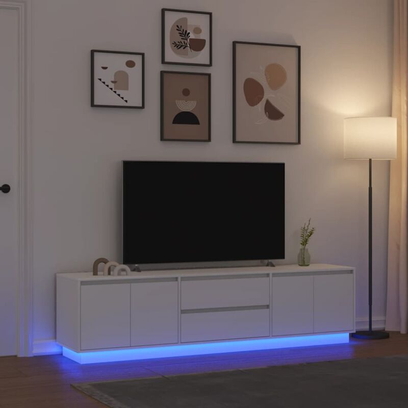 vidaXL Meuble TV avec lumières LED blanc 193,5x41x50 cm