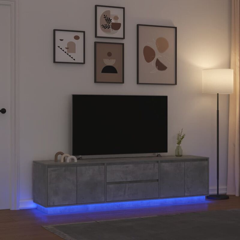 Vidaxl - Meuble tv avec lumières led gris béton 193,5x41x50 cm