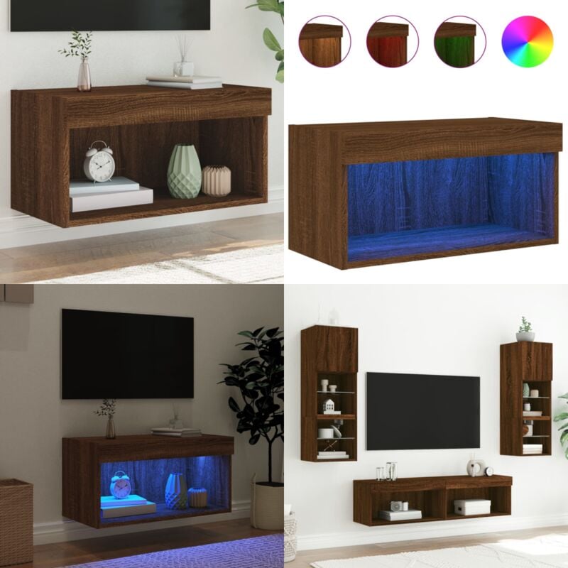 Meuble TV avec lumières LED chêne marron 60x30x30 cm - Meuble Tv - Meuble Téléviseur - Meuble Hifi - Éclairage Led - Meuble Murale - Home & Living