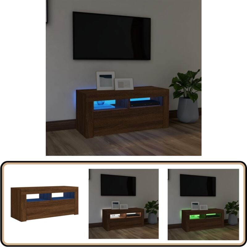 Vidaxl - Meuble tv avec lumières led Chêne marron 90x35x40 cm - Meubles Tv - Meuble Tv - Unité Tv - Support Tv - Télévision