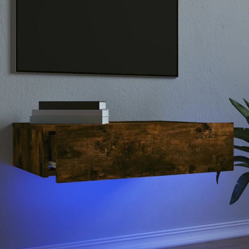 Vidaxl – Meuble TV chêne fumé 60x35x15,5 cm – Éclairage LED RVB – Bois d'ingénierie résistant à l'humidité – Capacité 50 kg