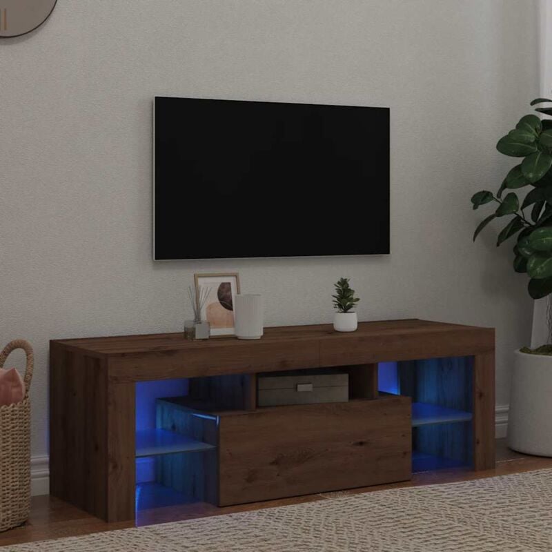 Vidaxl - Meuble tv avec lumières led chêne artisanal bois d'ingénierie