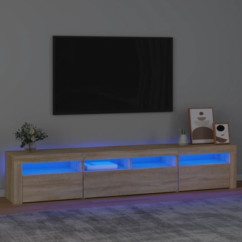 Largeight - Meuble tv avec lumières led Chêne sonoma 210x35x40 cm