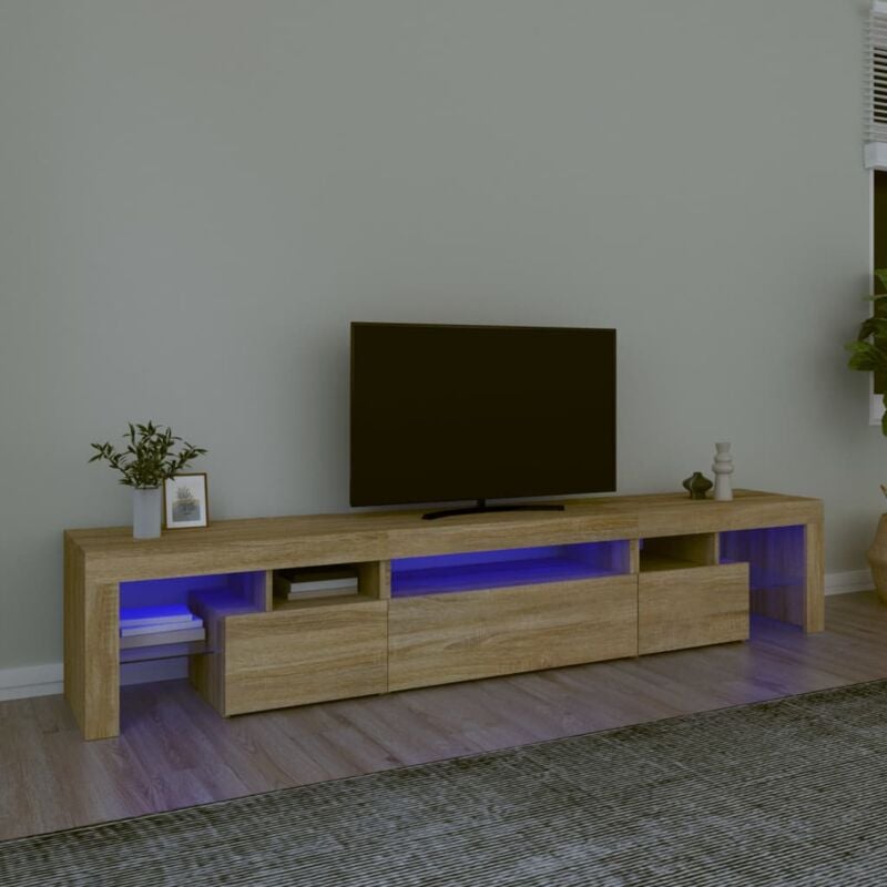 Meuble tv avec lumières led Chêne sonoma 215x36,5x40 cm