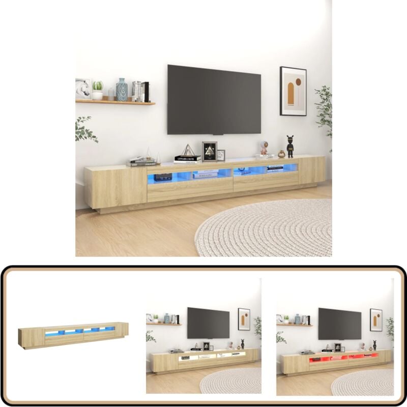 Vidaxl - Meuble tv avec lumières led Chêne sonoma 300x35x40 cm - Meuble Tv - Meuble Téléviseur - Meuble Audiovisuel - Éclairage Led - Meuble Rangement